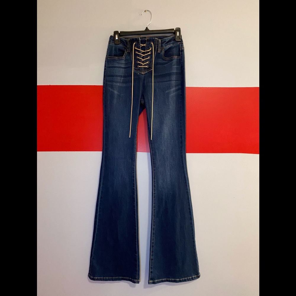 Front Lace Up Flare Leg Jeans